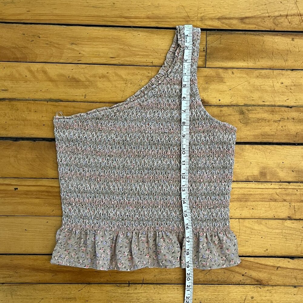 American Eagle Floral One Shoulder Smocked Linen Blend Top, Size Small - Picture 7 of 8